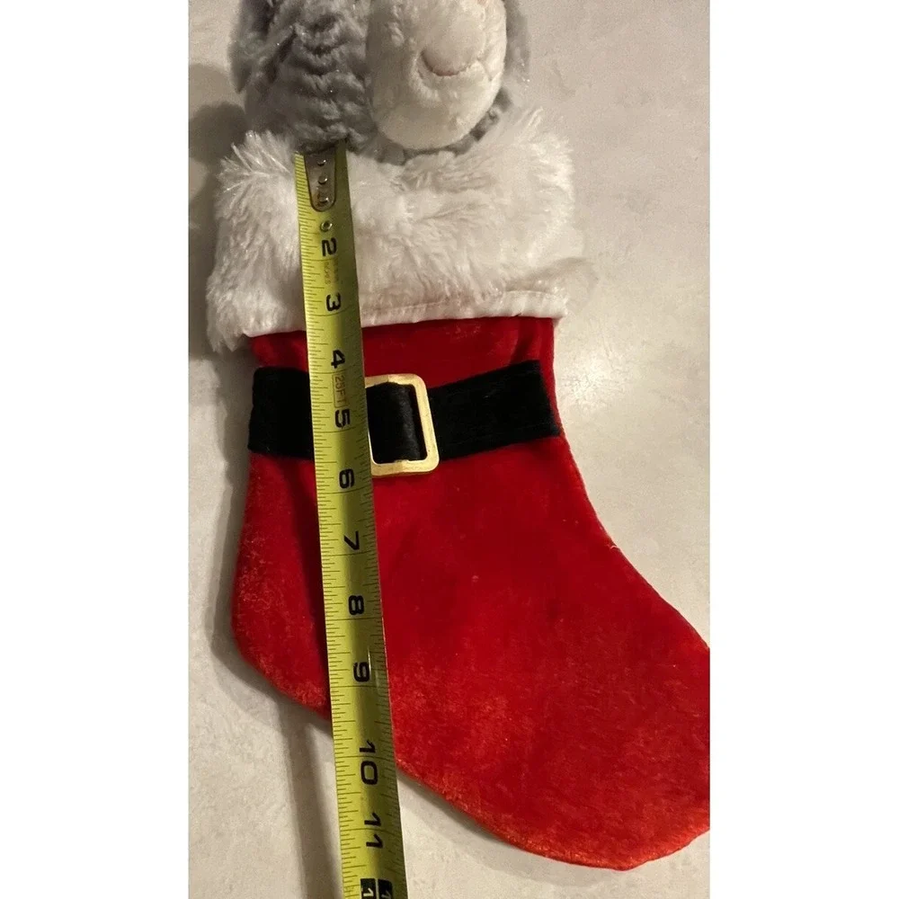 Vintage Plush Cat Christmas Stocking Black Santa Belt